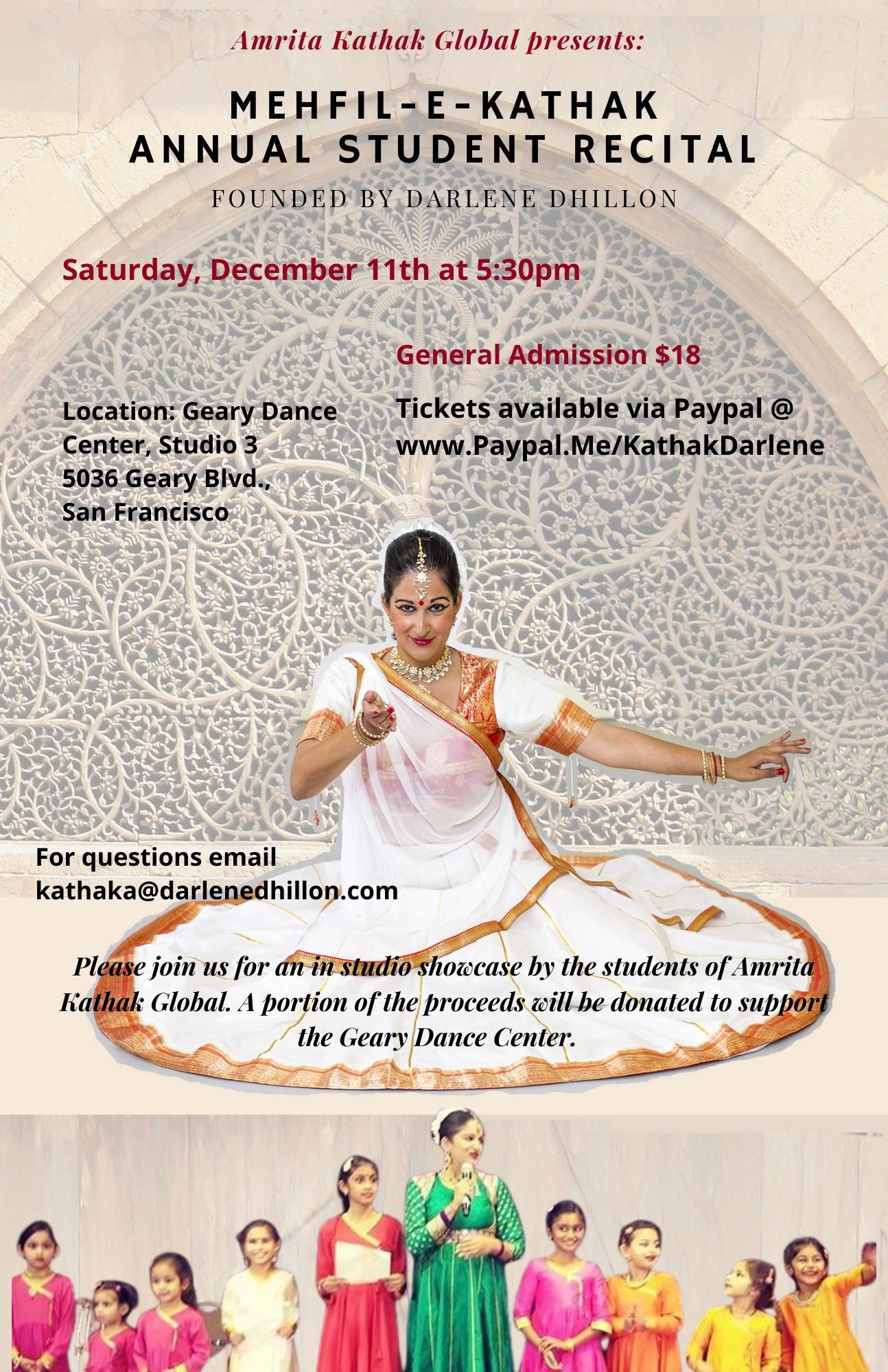 Amrita Kathak Global's annual student showcase at Geary Dance Center, December 2021