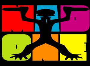 Black background with upper case word "MAD" on top and below is the work " ONE" 