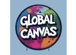 Image of a colorful globe with " Global Canvas" written in white in the middle 