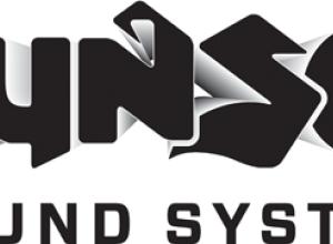 3D Font type, of words: "Sunset" on top and then below on plain black font "Sound System